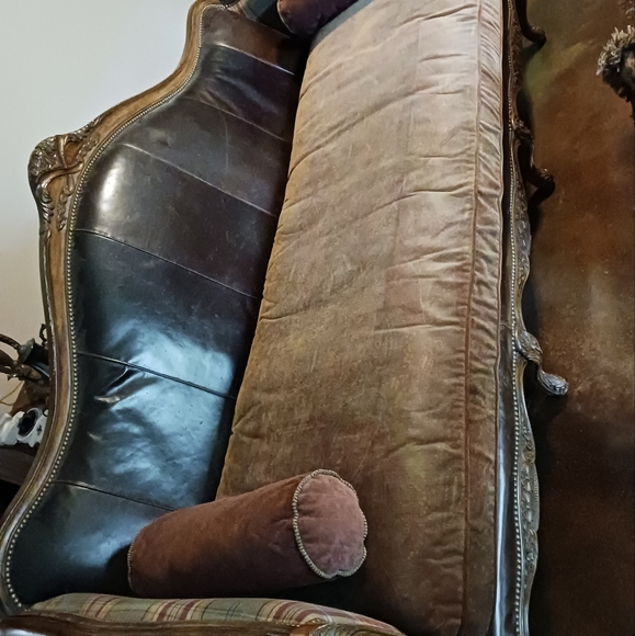Plunkett Leather & Wood Couch - Picture 2 of 16
